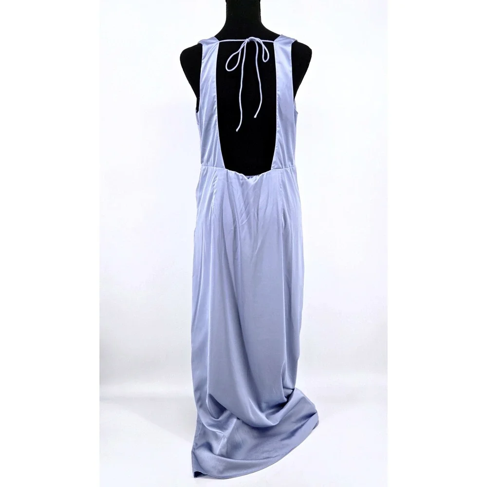 Abercrombie & Fitch Draped Twist Satin Maxi Dress Blue Backless Slit Homecoming